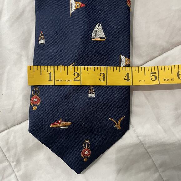 Vintage Ticuna Necktie Nautical Navy Blue Ships Boats Coastal Preppy Coastal - Picture 4 of 6